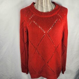 DEX Red Long Sleeve Hi-Lo Hem Diamond Design Sweater Size Small